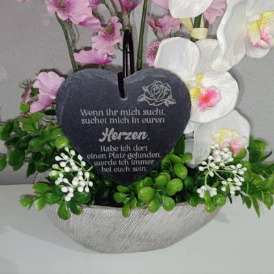 Schieferherz, Gedenktafel, Grabdekoration, Trauerdeko