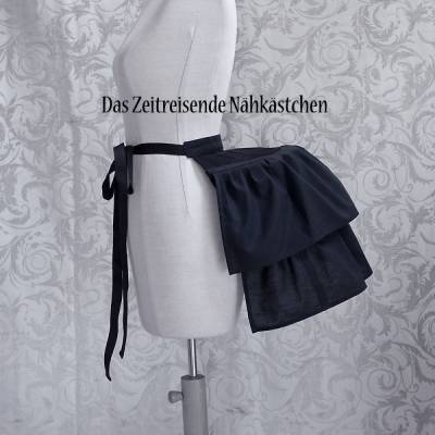 Victorianische Hummerschwanz-Tournüre kurz – Gründerzeit 1870er, schwarz, stabile Wigona Stahlstäbe