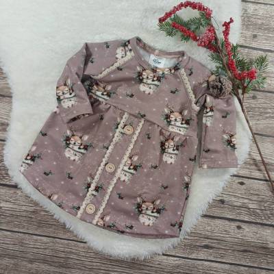 weihnachtliches Kleid mit süßem Reh-Motiv, Gr. 74, 80, 86 - perfekt für die Festtage
