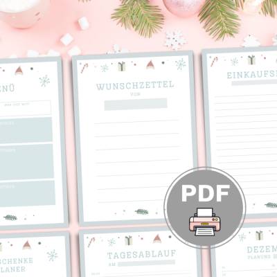Weihnachtsplaner Bundle A4 | 6-seitiges Set zum Ausdrucken | Geschenkplaner, Menüplan, Wunschzettel, Tagesplan, Einkaufs