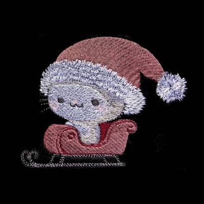 Katze Weihnachtsschlitten Stickdatei 14x14cm bzw. 15x15cm – Santa Claus Katzenmotiv für Stickmaschine