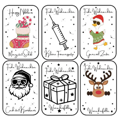 DIY Geldgeschenkkarten Weihnachten als PNG Vorlage für Kraftpapier – 6 Motive zum Ausdrucken