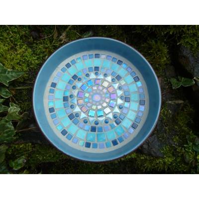 Kleine Steingut Mosaik Schale Grün Rosatöne rund 