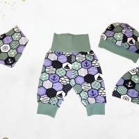 Unisex Pumphose, Dreieckstuch, Knotenmütze, Beanie Baby und Kleinkind Gr. 50 - 104 Mint Grün Blau Anker Maritim Wabe - E