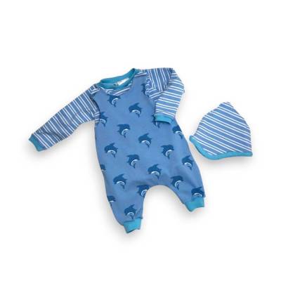 3 tlg. Baby Set mit Delfinen // Set für Babys aus Wendemütze, Strampler & Pullover für Jungen