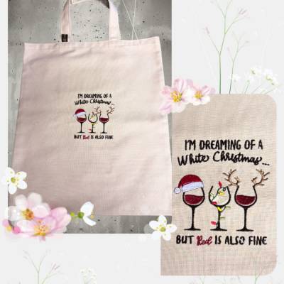 Bestickte Stofftasche „White Christmas“ – mit Augenzwinkern