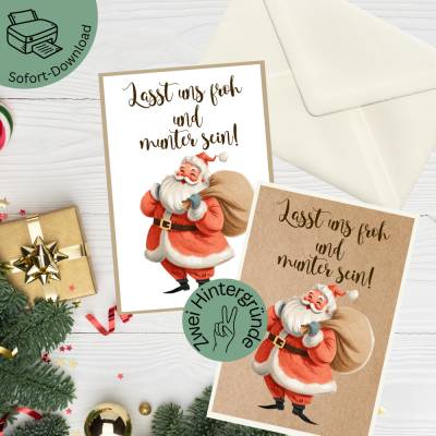 Old fashioned Xmas Weihnachtskarte „Weihnachtsmann“ – Nostalgischer Weihnachtsgruß zum Ausdrucken