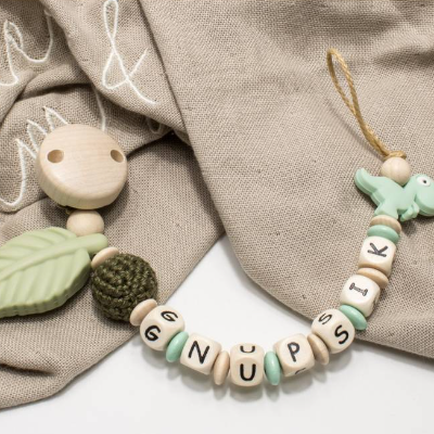 Schnullerkette mit Namen Dino Dinosaurier Silikon