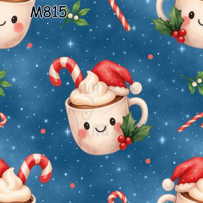 M815 PummelPinguine Exclusive „Kinderstoff Winterchocolate Fröhliche Kakaotassen mit Weihnachtsdeko