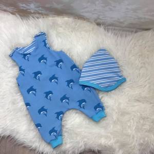 2 tlg. Baby Set mit Delfinen // Set für Babys aus Wendemütze und Strampler für Jungen bis Gr. 80 Bild 6