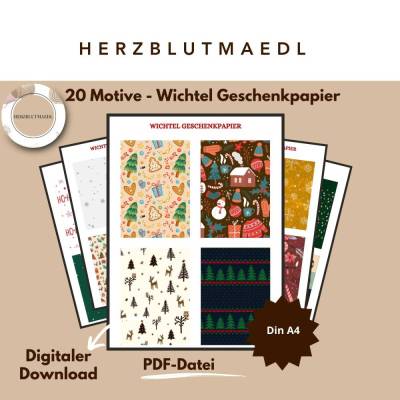 Wichtel Geschenkpapier zum Ausdrucken – 20 liebevolle Miniatur-Weihnachtsmotive als PDF | DIY Wichteltür Deko