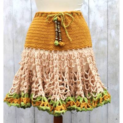 Rock gehäkelt Tellerrock weitschwingend Häkelrock braun