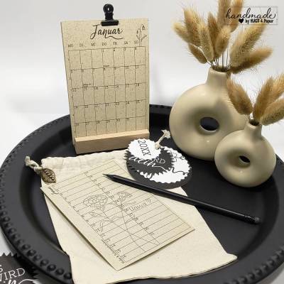 Kalender 2026 + mit Geburtsblumen in Baumwolltasche |A6  Immerwährender Geburtstagskalender Tischkalender 