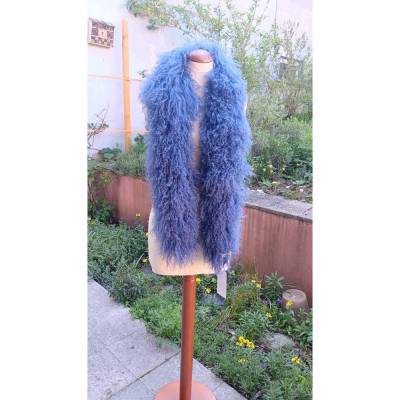 Schal / Boa aus Tibet Lammfell, Farbe blue