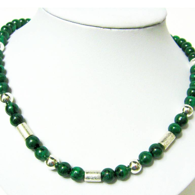 Edelsteinkette aus echtem Malachit & 925 Silber | Handgefertigtes Collier Damen