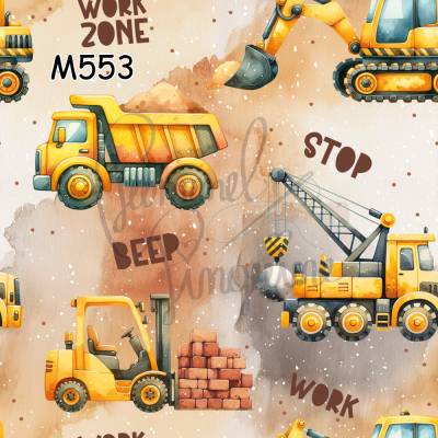 M553 PummelPinguine Exclusive „Kinderstoffe Baustellenfahrzeuge Construction Zone – Little Builders Edition