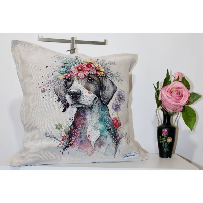 Kissenhülle Typ Der Blumen Hund 40x40cm Gobelen Baumwolle mit Reißverschluss