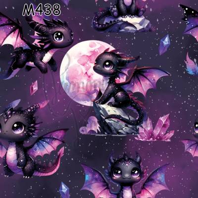 M438 PummelPinguine Exclusive „Kinderstoffe Purple Galaxy Dragon Baby-Drache mit Mond & Kristallen