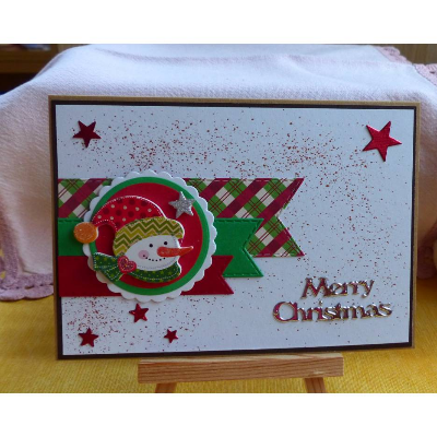 Weihnachtskarte mit Schneemannkopf,Merry Christmas