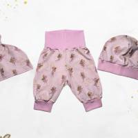 Mädchen Glitzer Pumphose, Knotenmütze, Beanie Baby und Kleinkind Gr. 62 - 98 Rosa Gold Glitzer Fee Zauber Feenstaub - Ei