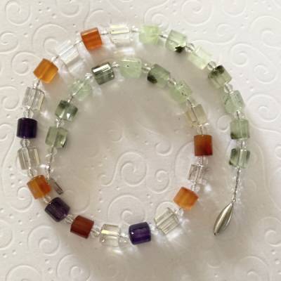 Kette bunte Edelsteine 40 cm lang, Edelsteincollier, bunter Quarz, Geschenk Frau Mann, Handarbeit
