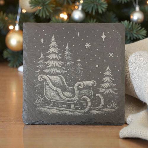 LASERDATEI Schlitten| Winter Chalk Art Motiv fuer Laser | Schiefer PNG Weihnachten | Winter | Lasergravur
