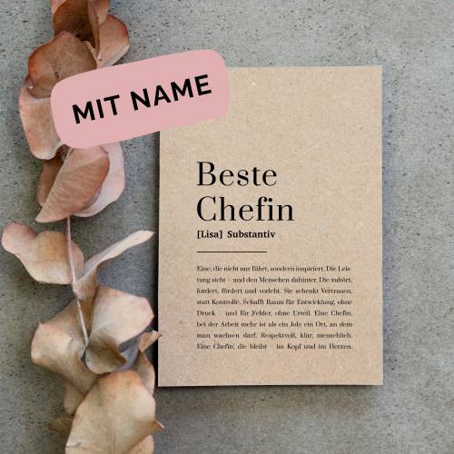 Beste Chefin Karte Definition – Personalisiertes Dankeschön auf Kraftpapier, Geschenk für Teamleitung & Führungskräfte