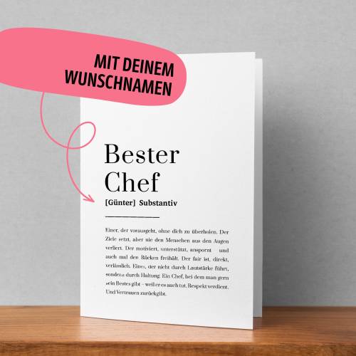 Personalisierte Grußkarte Bester Chef mit Namensdruck – Abschiedsgeschenk & Dankeskarte für Vorgesetzte
