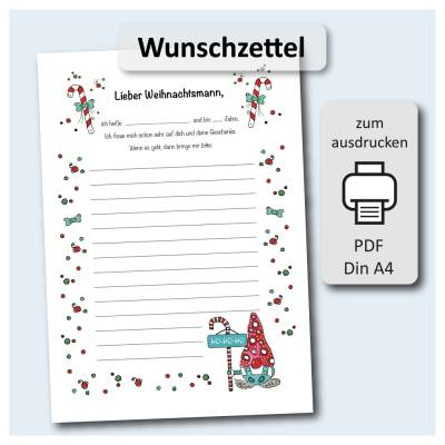 Weihnachten Wunschzettel – Lieber Weihnachtsmann - Motiv Zuckerstange - PDF