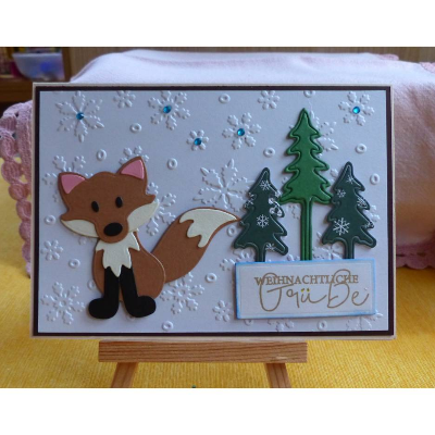 Handgefertigte Weihnachtskarte,Fuchs,Tennenbäume