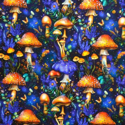 French Terry mit Pilzen Magic Mushrooms Fliegenpilze 50 x 150 cm Nähen♕