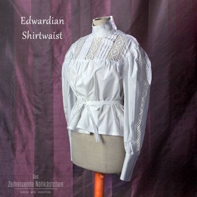 Bluse viktorianisch-edwardianisch, Gibson Girl Style, Jahrhundertwende Belle Epoque, aus 100 % Baumwolle weiß