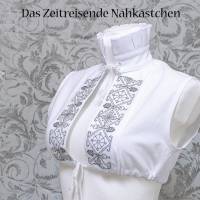 Partlet Renaissance Unterzieh-Hemd, ärmellos, Blackwork-Stickerei, Stehkragen, weiße Baumwolle, 16. Jh. Kleidung Bild 1