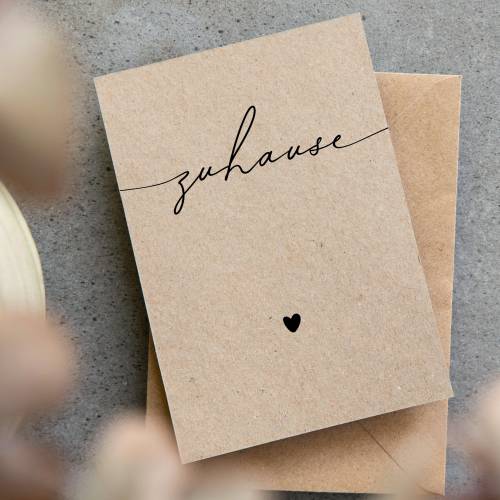 Karte zum Einzug Kraftpapier – Minimalistische Zuhause-Postkarte mit Herz & Handlettering