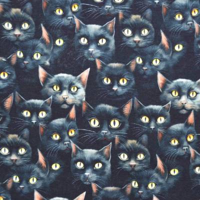 French Terry mit schwarzen Katzen Miezen Cats 50 x 150 cm Nähen♕