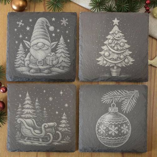 LASERDATEI |Winter Chalk Art Set | 4 digitale Motive fuer Laser Projekte | Weihnachten | PNG | Digital Art | Laser File