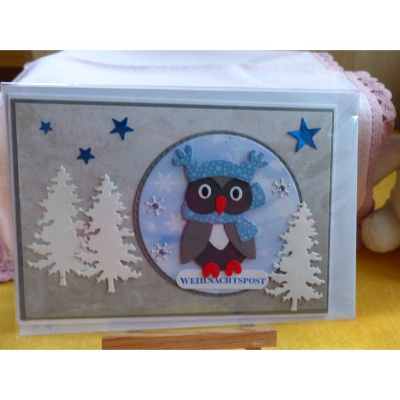 Handgemachte Weihnachtskarte mit Eule