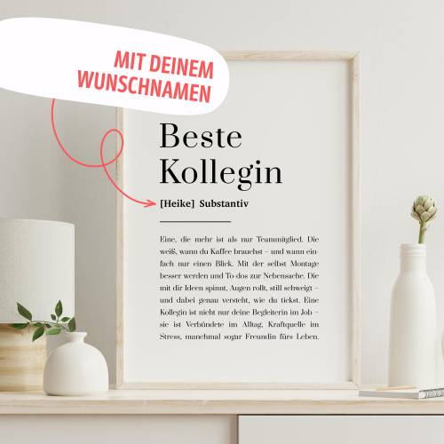 Geschenk Kollegin personalisiert – Beste Kollegin Poster mit Name | Abschiedsgeschenk Büro, Team, Geburtstag, Jobwechsel
