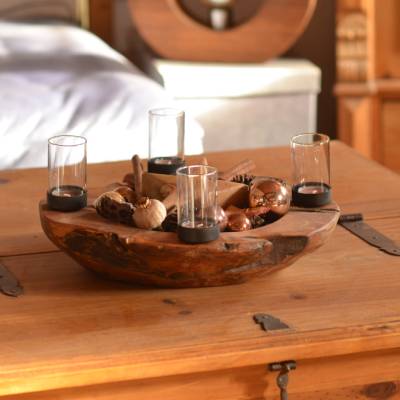 Adventskranz, Schale Wurzelholz, Unikat, Weihnachtsgesteck, Vorweihnachtszeit 