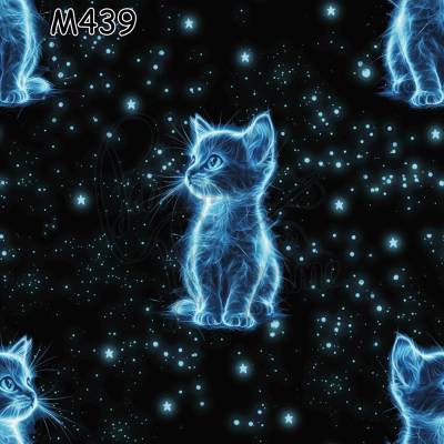 M439 PummelPinguine Exclusive „Kinderstoffe Blue Neon Cat Leuchtende Katze im Nachthimmel