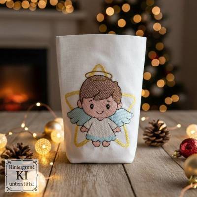 Stickdatei Engelboy ab 10x10 – Zarter Weihnachtsengel im Shabby Stil für Deko & Geschenke