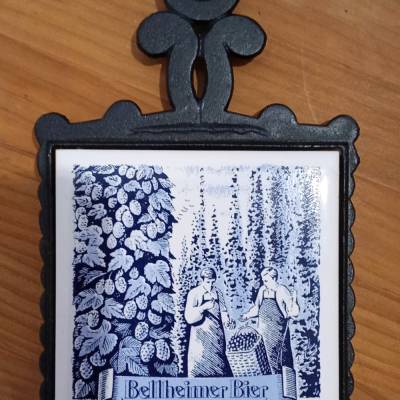 Fliese mit Metallrahmen Bellheimer Bier – Untersetzer & Wanddeko, Vintage Deko