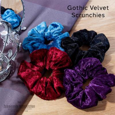 Großes Gothic-Scrunchie aus Pannesamt – schwarz, violett, petrol und bordeaux, Weihnachten