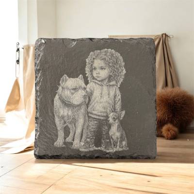 LASERDATEI - Tattoo Style Mädchen mit Hunden – Starkes Schwarz Weiss Design – Digitaler Download - Lasergravur - Druck