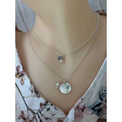 Mutter-Kind-Kettenset 925 Silber – Pusteblumenanhänger & Süßwasserperle – Symbol der Verbundenheit