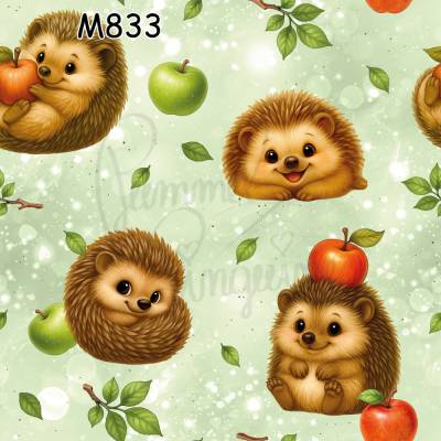 M833 PummelPinguine Exclusive „Kinderstoff Süßer Igel Herbstdesign mit Äpfeln & Blättern