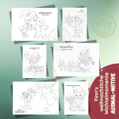 Finns weihnachtliche Wichtelmomente: 6 Ausmalbilder als PDF – A6 & A4 druckbar