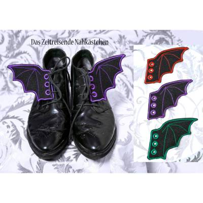 Fledermausflügel für Schnürschuhe – Gothic Schuh-Accessoire aus Filz – Bestickt – Halloween Deko – Unisex