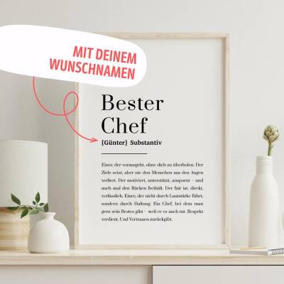 Bester Chef Poster personalisiert – Geschenk mit Definition & Namen für Vorgesetzte, Weihnachtsgeschenk Boss