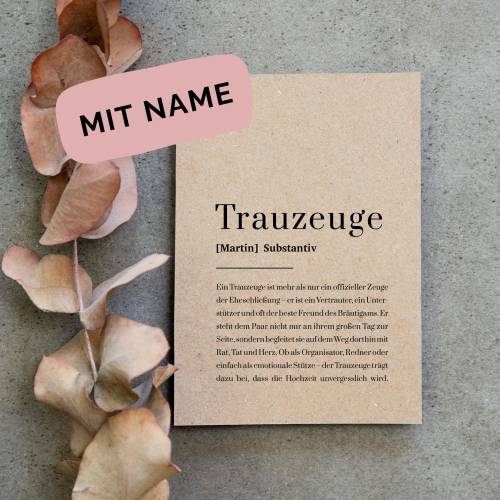 Trauzeuge Definition Karte Kraftpapier personalisiert – Minimalistisches Geschenk mit Bedeutung zur Hochzeit